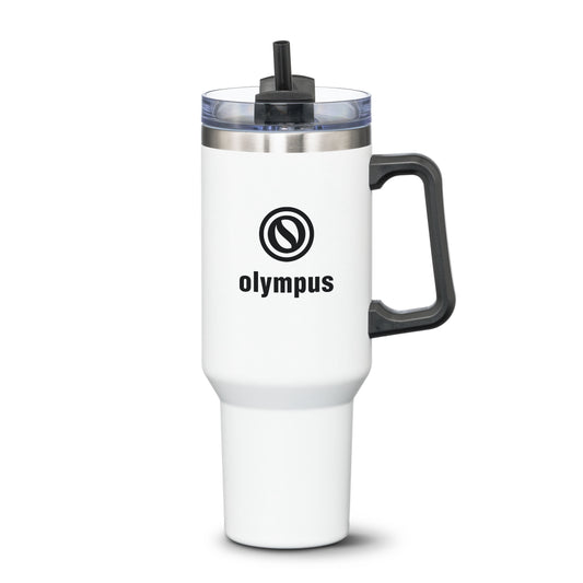 Double Insulated Compeer Handle Travel Mug w/Straw - 40oz - Custom Screen Printing or Full Colours Logo Printing
