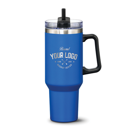 Double Insulated Compeer Handle Travel Mug w/Straw - 40oz - Custom Laser Engrave Logo Printing - 12pcs to Start