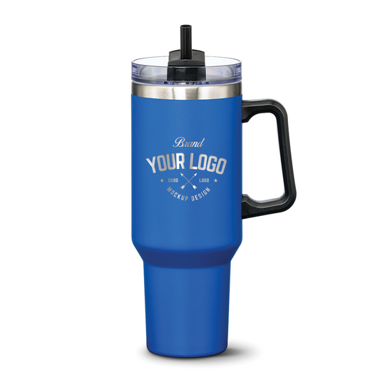 Double Insulated Compeer Handle Travel Mug w/Straw - 40oz - Custom Laser Engrave Logo Printing - 12pcs to Start