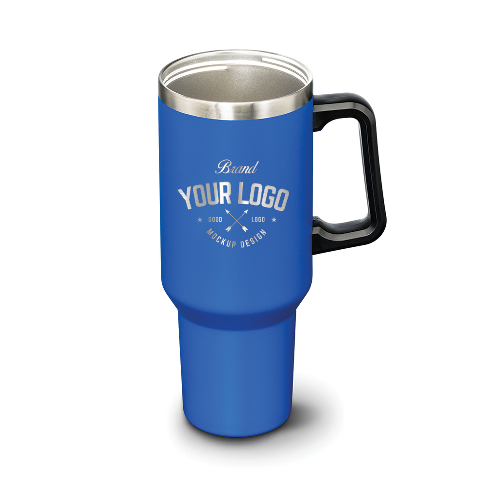 Double Insulated Compeer Handle Travel Mug w/Straw - 40oz - Custom Laser Engrave Logo Printing - 12pcs to Start