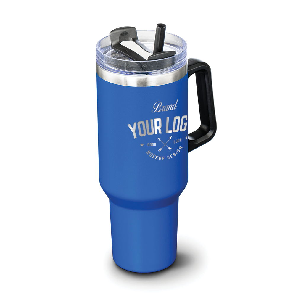 Double Insulated Compeer Handle Travel Mug w/Straw - 40oz - Custom Laser Engrave Logo Printing - 12pcs to Start