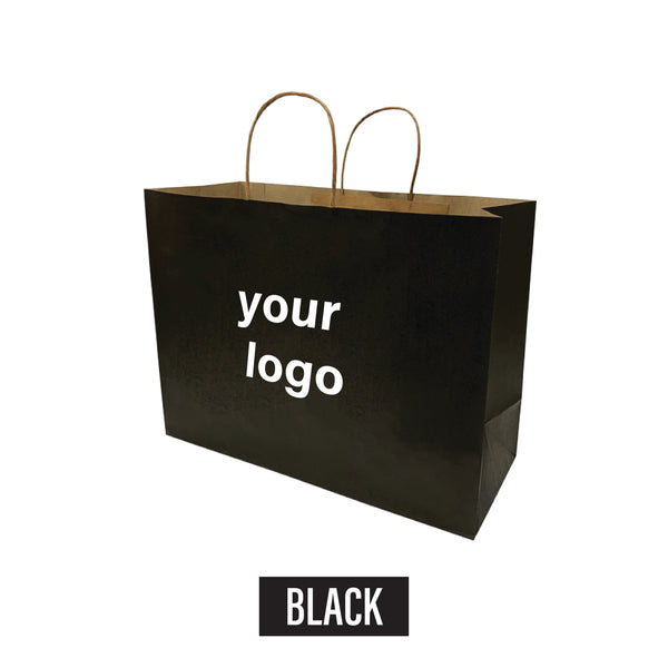 Black paper bag with "Your Logo" in white text