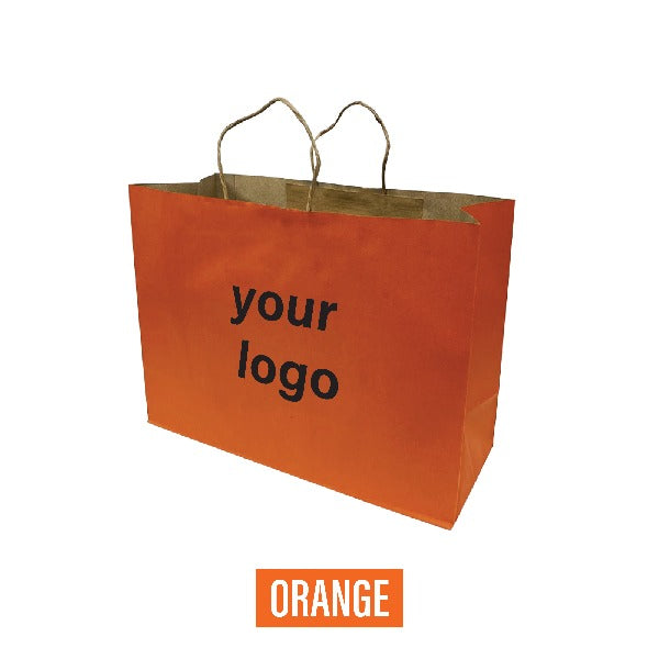 Orange paper shopping bag with logo