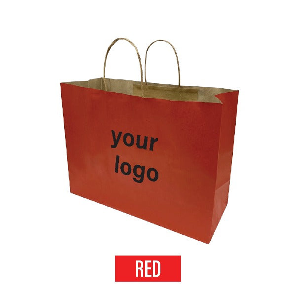A red shopping bag with the words "Your Logo" on it