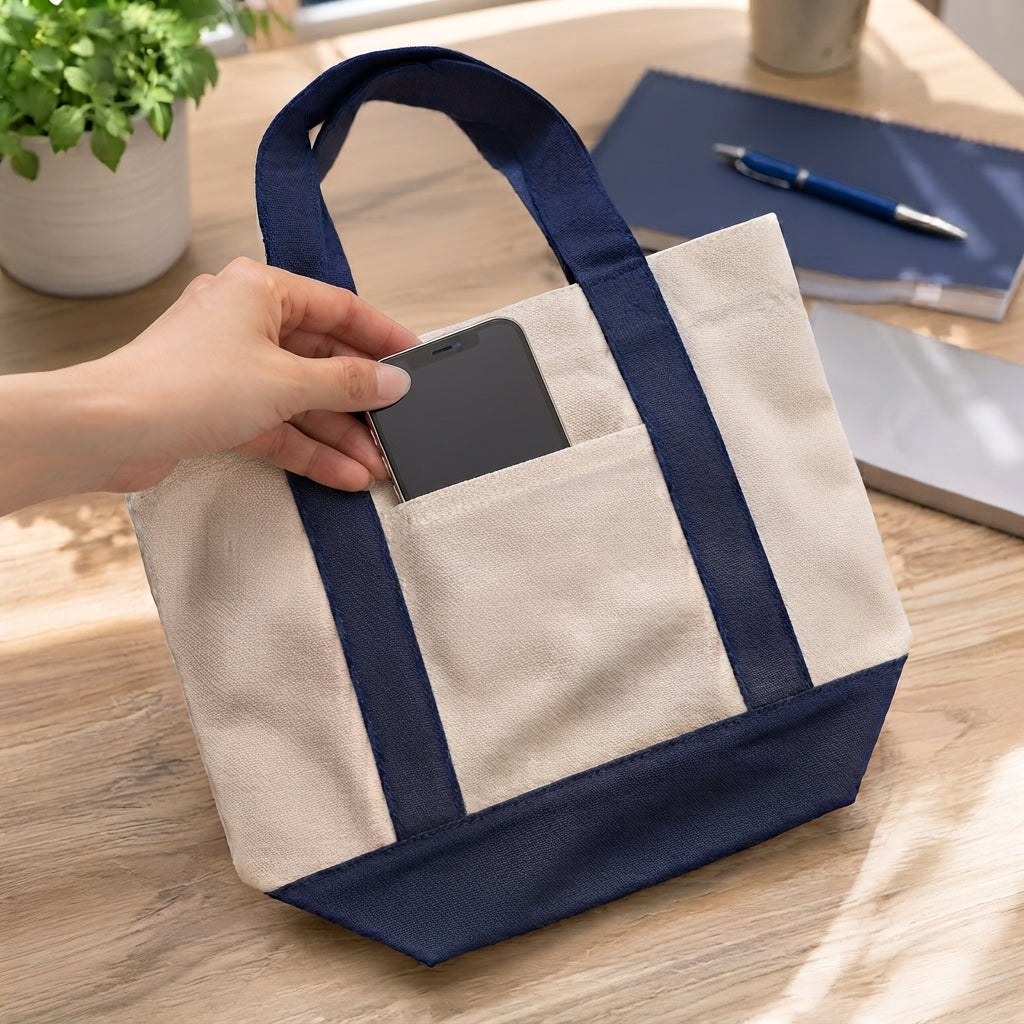 Trader Joe Mini Two-Tone Canvas Carryall Tote Bags Bulk 10 pcs/pack - 13"W x 5.5“Dx 11"H - 12oz