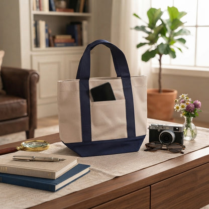 Trader Joe Mini Two-Tone Canvas Carryall Tote Bags Bulk 10 pcs/pack - 13"W x 5.5“Dx 11"H - 12oz