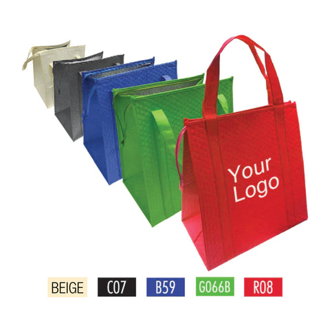 Assorted thermal bags with your logo, showcasing a range of bright colors.