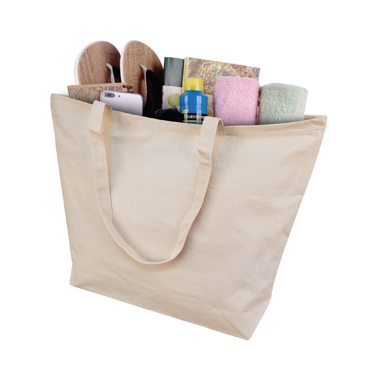A canvas bag filled with assorted items
