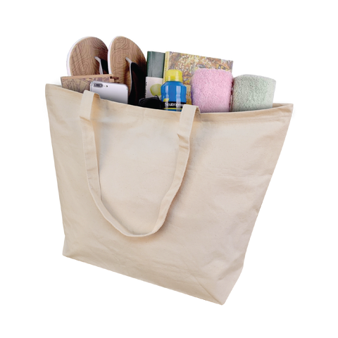A canvas bag filled with assorted items