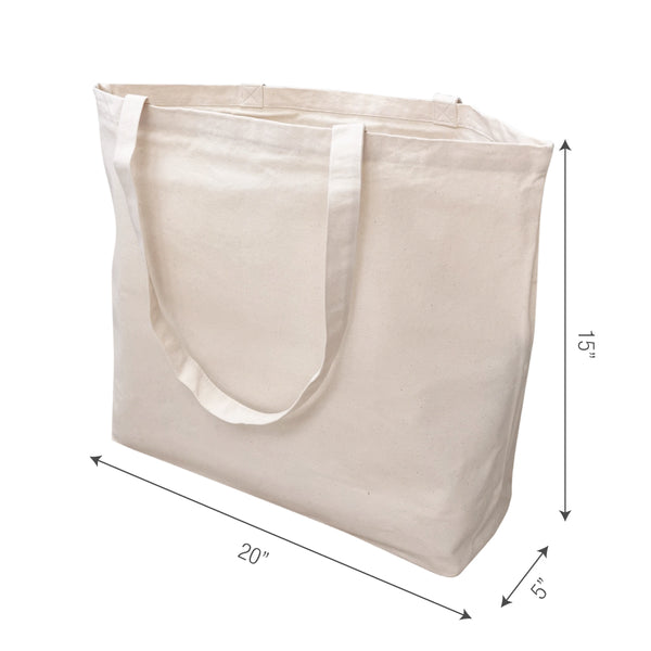 Large canvas bag with measurements