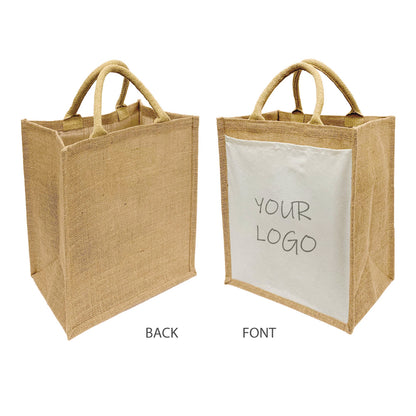 Two jute bags with the words "Your Logo" printed on them
