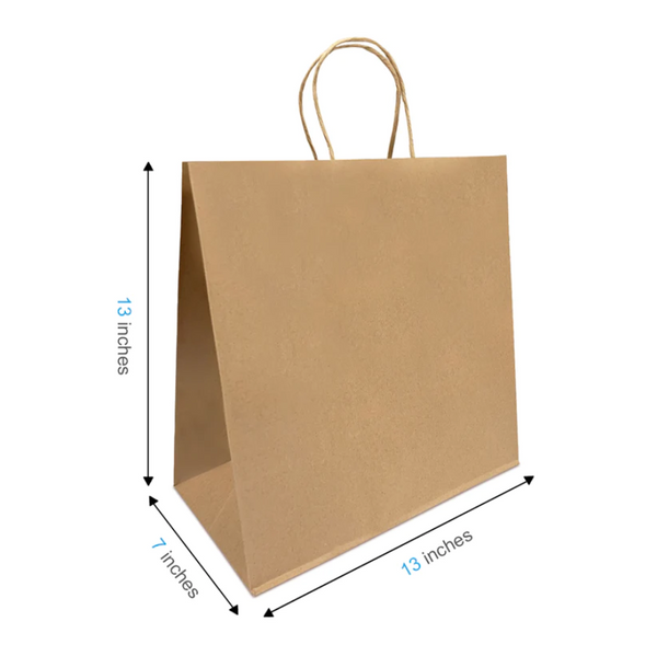 A brown paper bag with handles and measurement markings