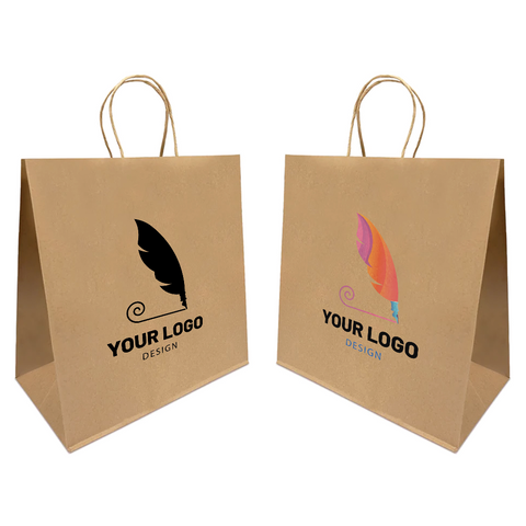 Kraft Paper Bag Take Out Size 13"W x 7"D x 13"H - Custom Single Colour or Full Colour logo printed