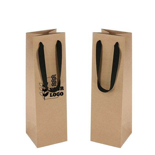 Two brown paper bags with handles and custom printed logo