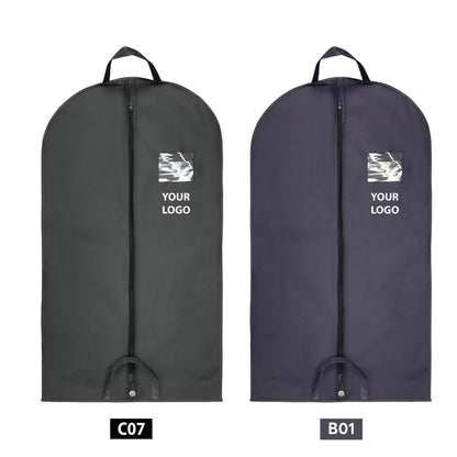 Two black and gray garment bags with logo