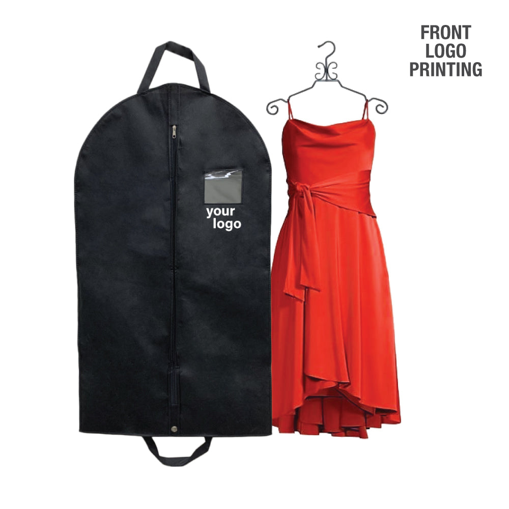 A red dress and a black garment bag