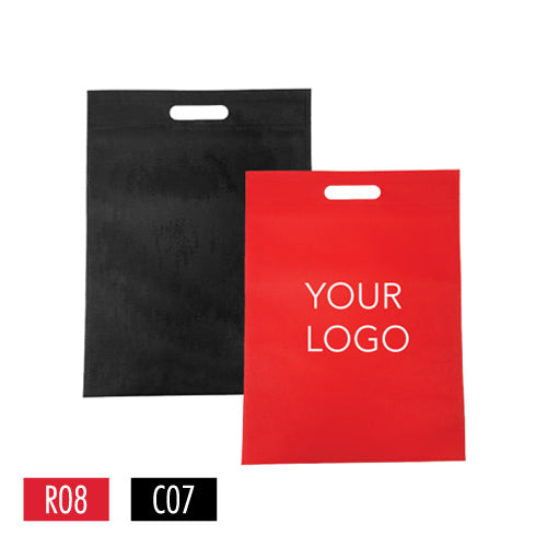 Two red and black non-woven bags customized with your logo