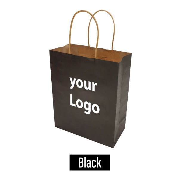 Black paper bag with 'Your Logo' in white text