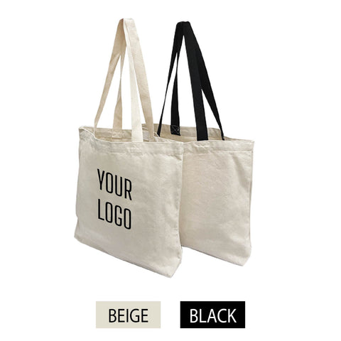 Two canvas tote bags customized with "your logo"