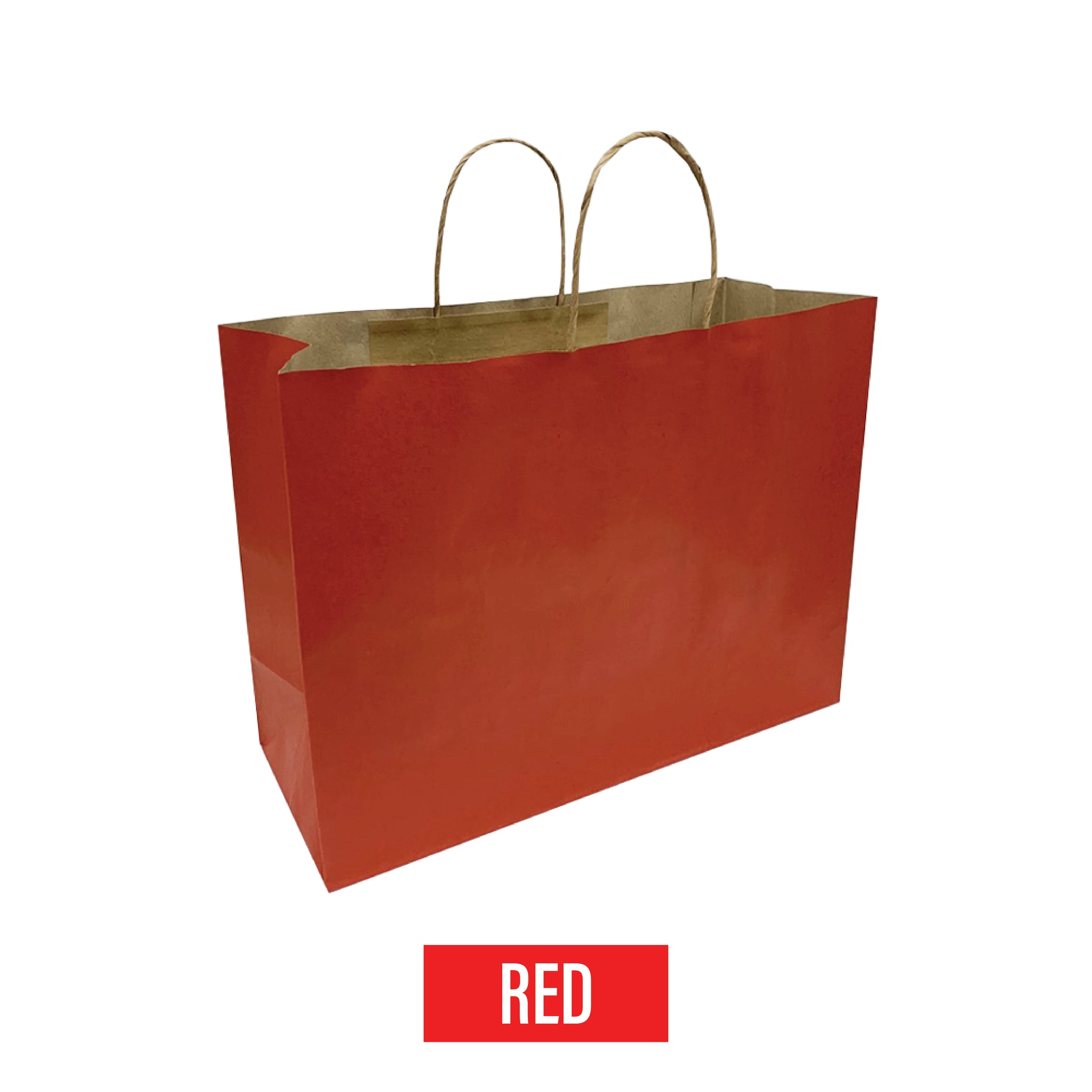 Red paper shopping bag with natural kraft handles