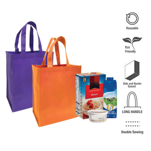 A shopping bag filled with a variety of products including groceries, toiletries, and household items.