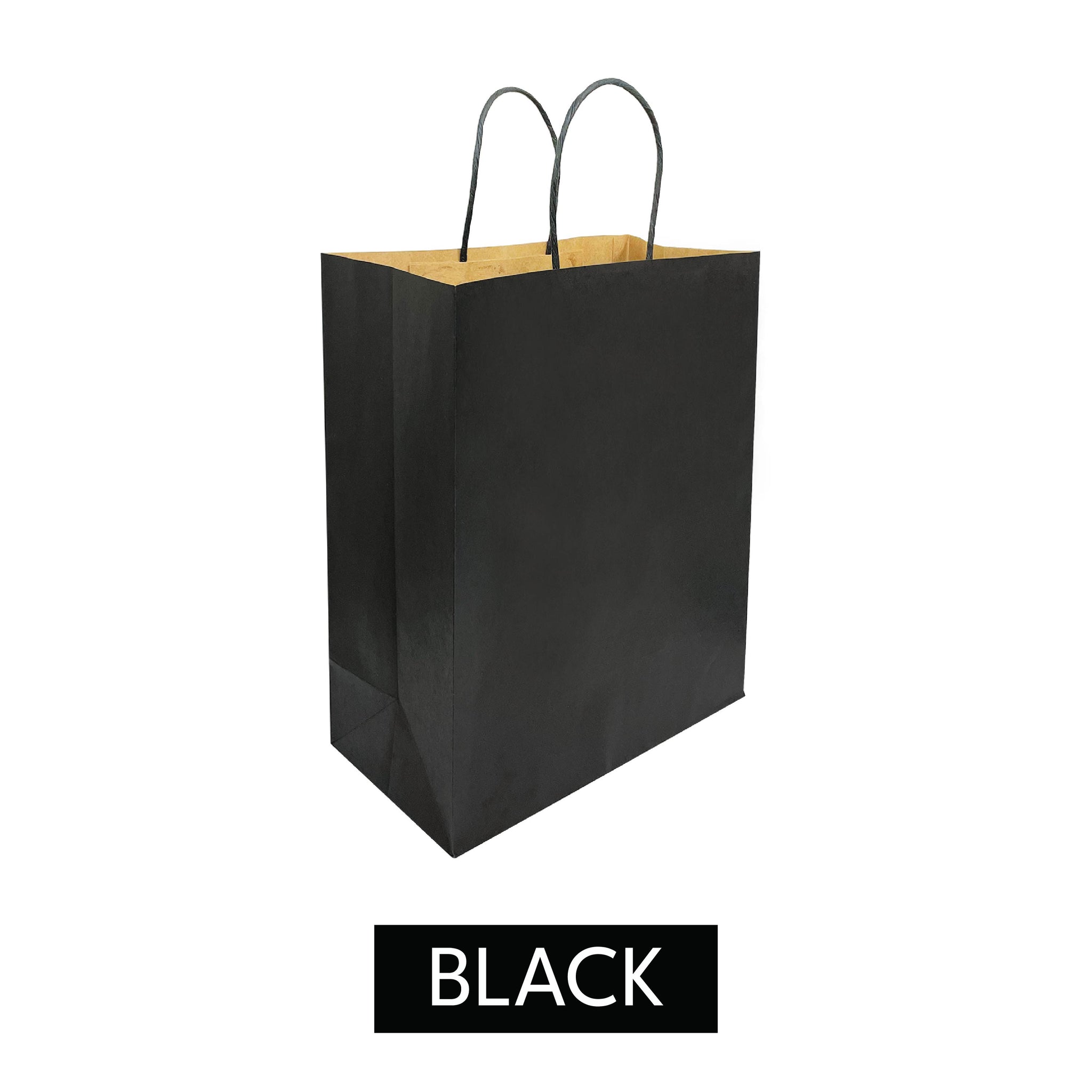 Plain/Blank Black Paper Bags - Bulk 250pcs per Box - Vanity Size 10"W x 5"D x 13"H