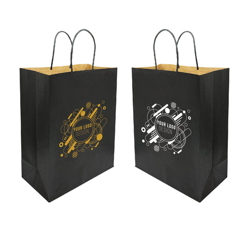 Black Paper Bag 10"W x 5"D x 13"H - Custom Single Colour logo printed