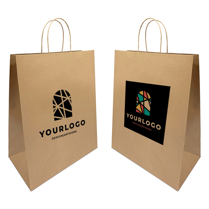 Take Out Size Kraft Paper Bag 13"W x 7"D x 17"H - Custom Single Colour or Full Colour logo printed
