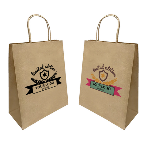 Eco-friendly Kraft Paper Bag 10"W x 5"D x 13"H - Custom Single Colour or Full Colour logo printed