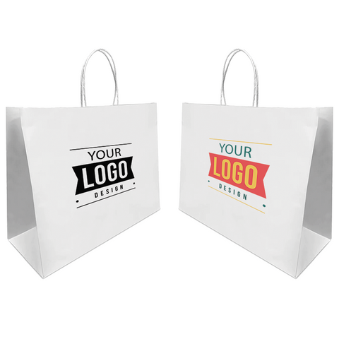 White Paper Bag 16"W x 6"D x 12"H - Custom Single Colour or Full Colour logo printed