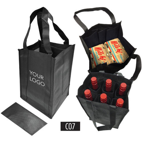 6-Bottle Non-Woven Wine Bag 10.25”W x 6.5"D x 13”H - 100gsm