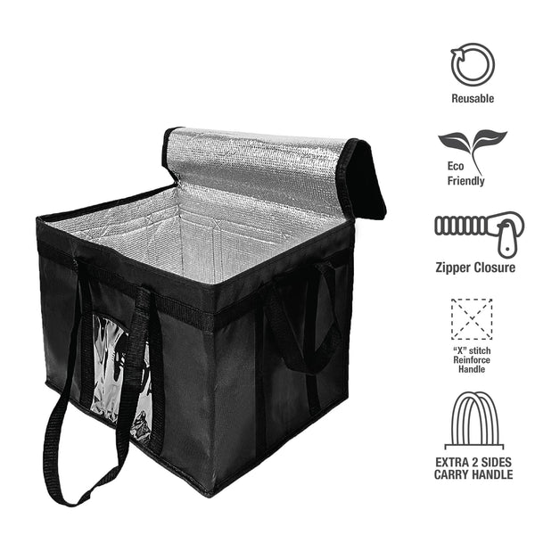Bulk 10 pcs / Pack - 18"W x 15"D x 14"H Thermal / Insulated Jumbo Delivery Bag with Extra 2 Sides Handle - 2.5mm insulation