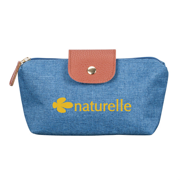Blue denim makeup pouch with custom design