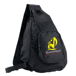 Black sling bag with yellow logo