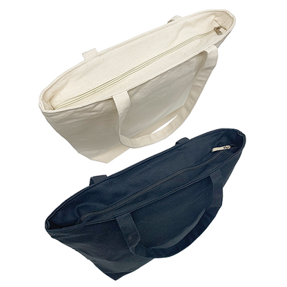Two canvas totes with zippers on the top