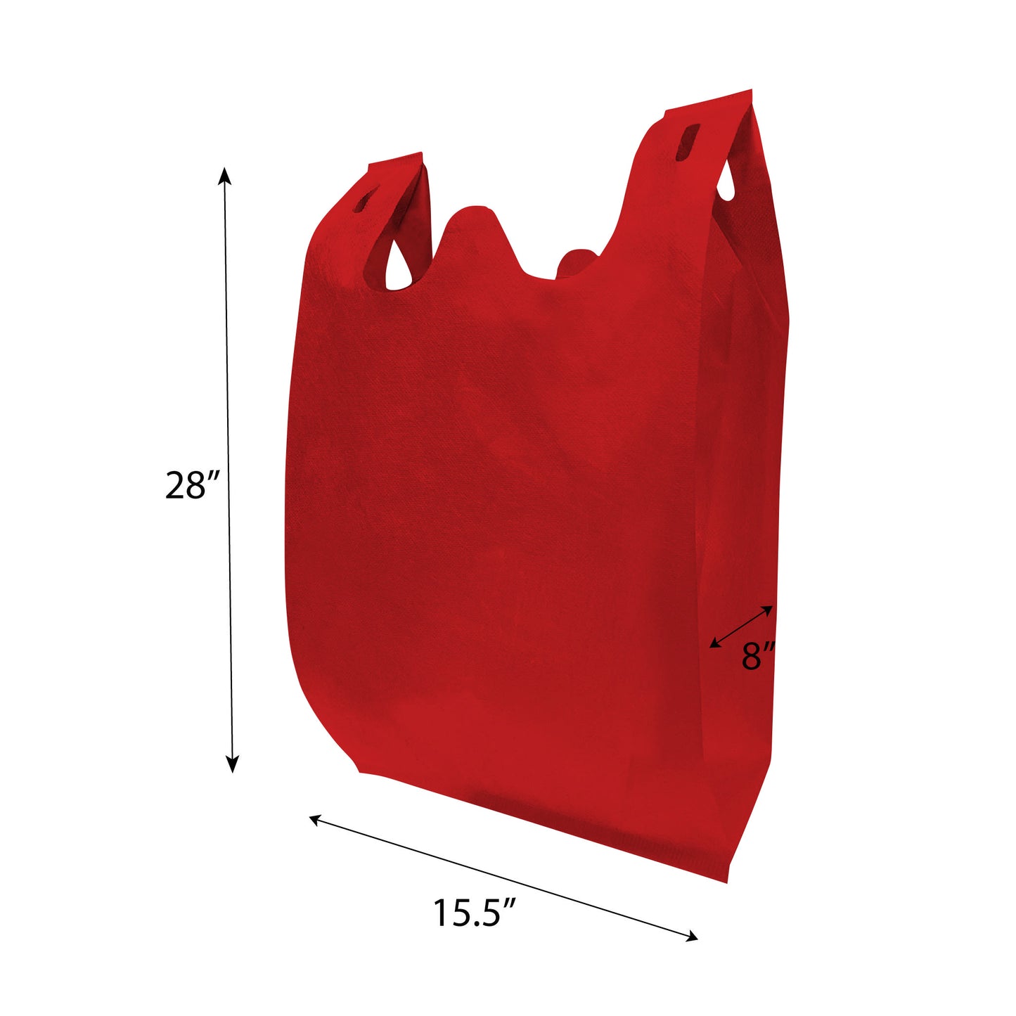 A white shopping bag with dimensions