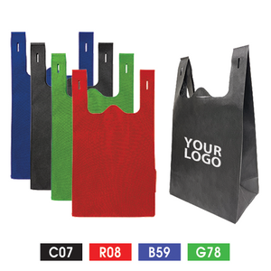 A collection of promotional shopping bags in different colours  featuring a logo