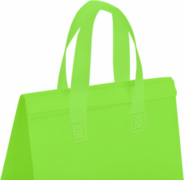 A lime green thermal bag with handles