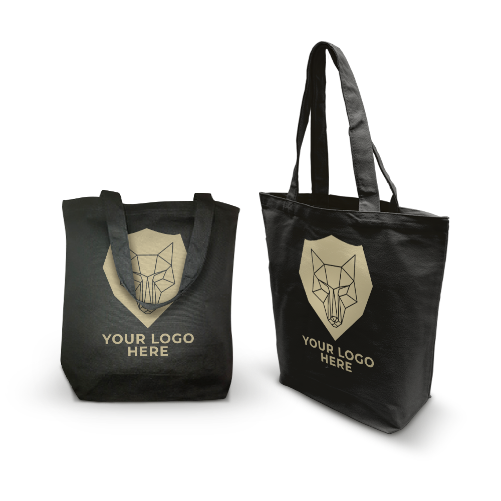 Canvas Promotional Tote Bag 13” W x 5"D x 15” H - 10oz Black Color
