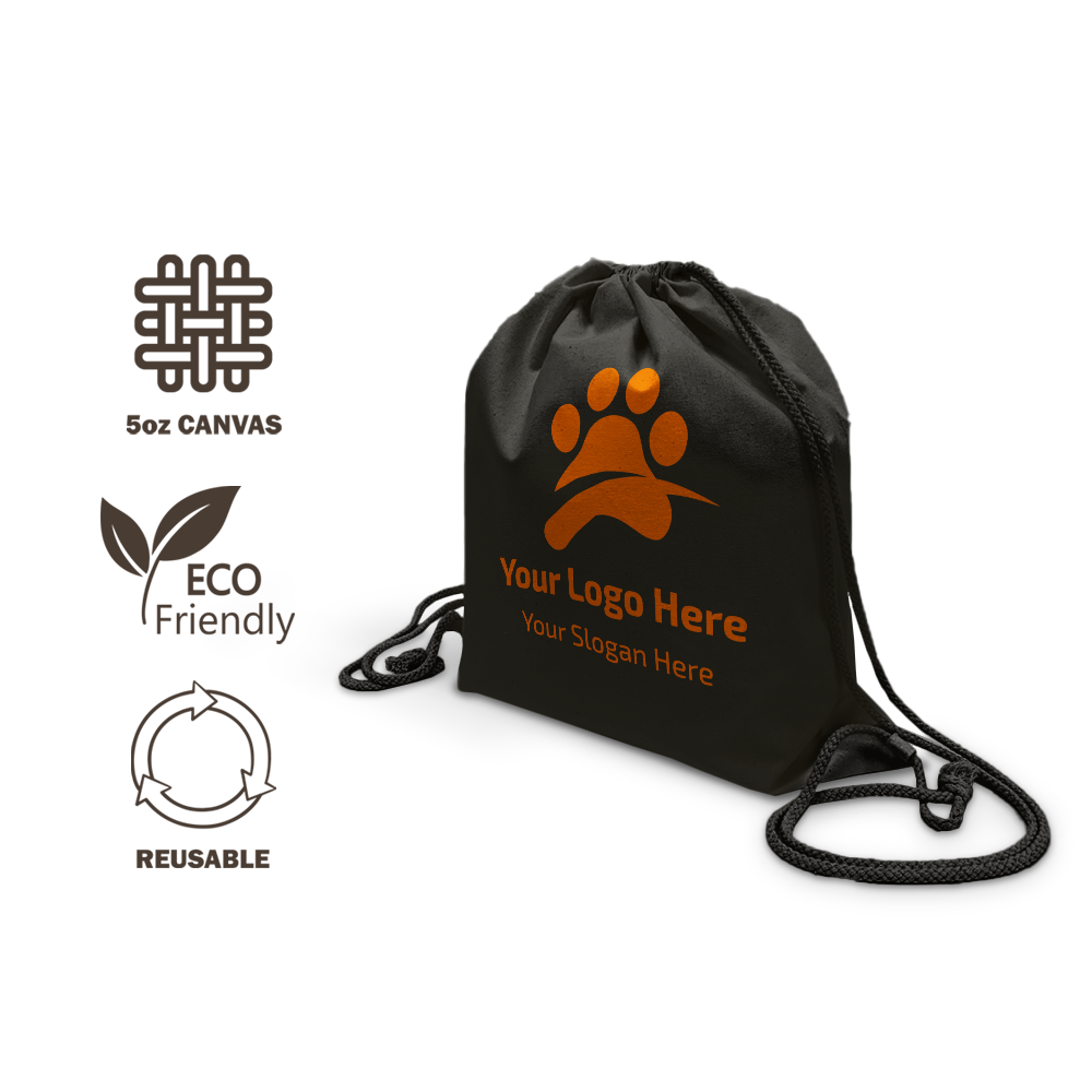 Black Canvas Drawstring Sports Backpack - 16"W x 17.5"H - 5oz