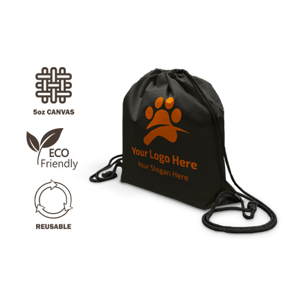 Black Canvas Drawstring Sports Backpack - 16"W x 17.5"H - 5oz