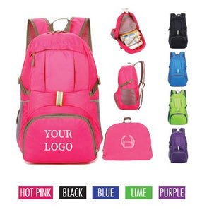 A Pink foldable outdoor backpack with details and various colour options
