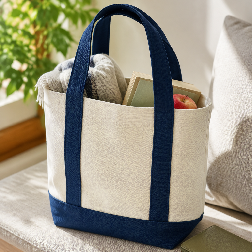 Trader Joe Mini Two-Tone Canvas Carryall Tote Bags 12oz - 12.5"W x 6“Dx 11"H