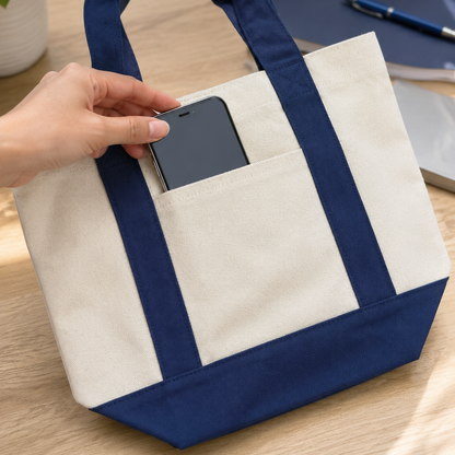 Trader Joe Mini Two-Tone Canvas Carryall Tote Bags 12oz - 12.5"W x 6“Dx 11"H