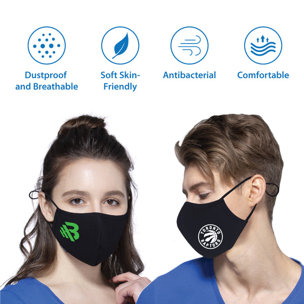 Custom Printed Cotton Masks with Adjustable Elastic Earloop - Individually packed in ziplock bag
