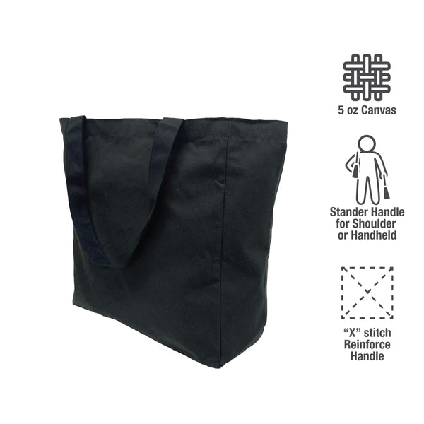 Bulk 10 pcs / Pack - 13"W x 5.5'D x 14"H Black Canvas Tote Bags with Side and Bottom Gussets - 8oz