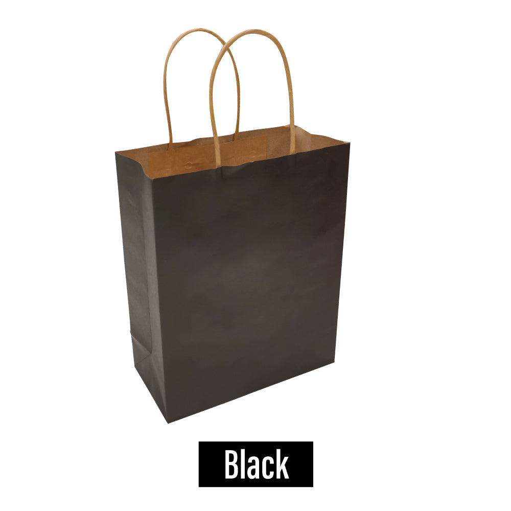 Bulk 250pcs per Box -  Plain/Blank Black Coloured Natural Kraft Paper Bags - Petite Size 8"W x 4"D x 10"H