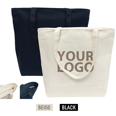 Souvenir Canvas Tote with Zipper Closure and Inside Pocket 17"W x 5"D x 15"H - 12oz Heavy Weight