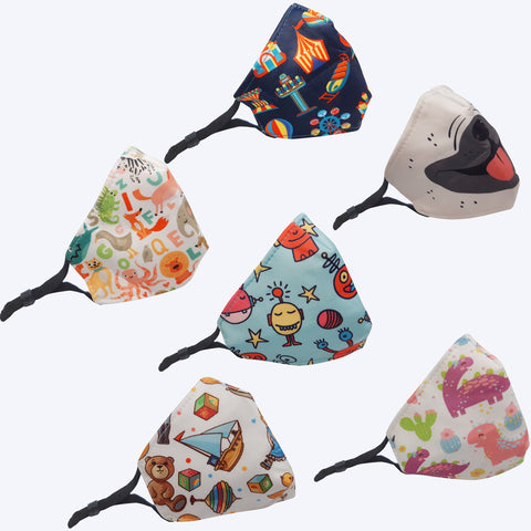 6 Cute Designs Reusable Kids Masks with Adjustable Elastic Earloop，2 Layers Breathable and Comfortable for 4 - 10 years old - Group Order Save More!